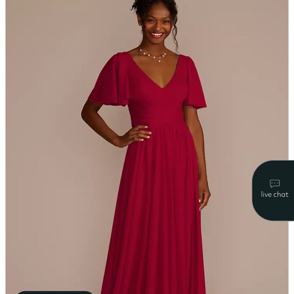 David’s Bridal Flutter Sleeve Mesh Bridesmaid Dress NWT Apple Size 12